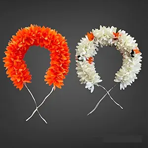 Artificial Garland Flower Juda Gajra Hair Bun Accessory for Women Orange and White (Pack of 2)