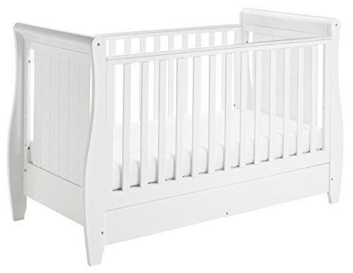 Babymore Stella Sleigh Dropside Cot Bed with Drawer (White)