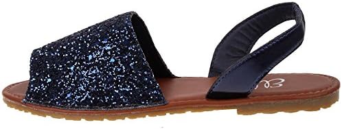 Ladies ELLA Glitter Slingback Flat Menorcan Open Toe Spanish Sandals Navy Blue UK 5, EU 38