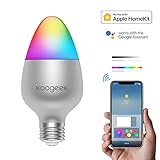 Koogeek E27 8W cambia colore Dimmerabile Wi-Fi Smart LED Lampadina compatibile con Alexa Apple HomeKit e l'assistente Google Nessun hub richiesto Controllo remoto Controllo vocale 16 milioni di colori