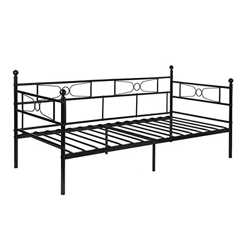 Aingoo Tagesbett mit Lattenrost Metallbett Bettrahmen für Schlafzimmer Wohnzimmer Balkonbank Gartenbank (Schwarz, 90 x 190 cm) Aingoo Tagesbett mit Lattenrost Metallbett Bettrahmen für Schlafzimmer Wohnzimmer Balkonbank Gartenbank (Schwarz, 90 x 190 cm)