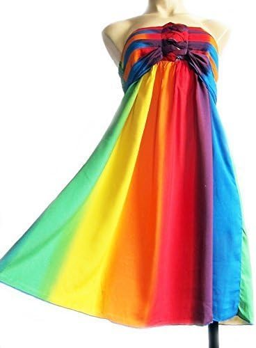 Double Duck ELASTICATED SHORT RAINBOW STRAPLESS SUMMER BEACH DRESS UK SIZE 10-14