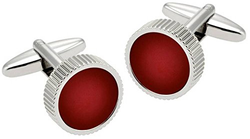 Preisvergleich Produktbild Rot / Silver Crystal Indented Rand Runde Manschettenknöpfe von Zennor