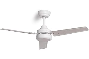TECHBREY - Ventilatore da Soffitto Silenzioso 105cm | Motore DC Basso Consumo | 6 Velocità | Modalità Estate/Inverno | Telecomando Incluso | IP44 per Interni/Esterni, Bianco, Senza Luce, Metallo
