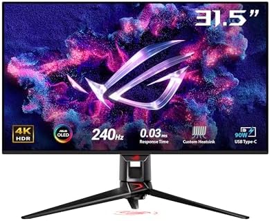 ASUS ROG Swift OLED PG32UCDMZ, Monitor da gioco 4K da 31,5", 4K QD-OLED (3840 x 2160), 0,03ms (GTG), 240 Hz, DisplayPort 1,4, Tecnologia Anti-Flicker, Compatibile con G-SYNC, 99% DCI-P3, Nero