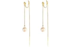 EUJEBEDA Boucle d'oreille Clip Femme,Boucles d'oreilles PerlesPendantes Longues Clips Oreilles Non percées,Clip Or Sur Boucles d'Oreilles Grandes Boucles d'Oreilles De Mode Sur Boucles d'Oreilles Pendantes