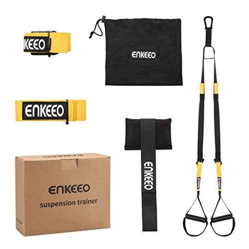 Enkeeo - Juego de Entrenamiento en Suspensión Profesional, Cuerdas Correas de Suspensión (Accesorios complementarios, Capacidad Límite hasta 400kg, Para Ejercicios...