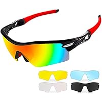Occhiali da Sole Sportivi Polarizzati,CrazyFire Anti-UV 400 Protezione Ciclismo Occhiali da Sole con 5 Lenti Intercambiabili,Uomo e Donna Antivento Aviatore Specchio per MTB,Bici,Moto,Trekking Casual