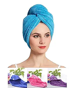 Aerobic Cotton Quick Absorbent Hair Drying Magic Hair Towel Wrap for Women Quick-Drying Microfiber Bath Towel Hair Dry Cap (Multicolor) Pack of 1