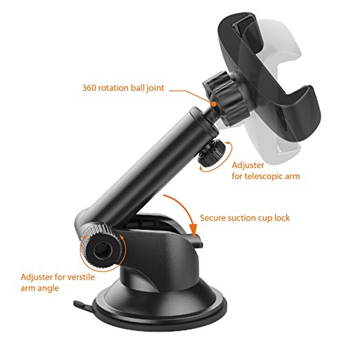 Cuxwill Armaturenbrett und Windschutzscheibe KFZ Halterung mit ausziehbarem Arm fÃ¼r iPhone 7plus/7 6S Plus/6 5 Smartphone und GPS