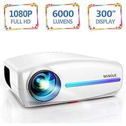 Vidéoprojecteur avec SoundBar, WiMiUS 6000 Lumens Rétroprojecteur Full HD 1920x1080P Natif Vidéo Projecteur Soutien 4K Son Dolby HiFi, Réglage Trapézoïdal 4D, avec VGA HDMI AV USB pour Home Cinéma PS4