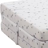 Reisebettmatratze 120x60cm +Tragetasche (100% BAUMWOLLE) für Baby Reisebett / Kinder Bett (Weiß mit hellgrauen Sternen) - 5