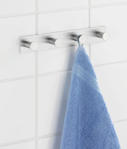 WENKO 4466590100 Hakenleiste Celano Quadro – 4 Haken, selbstklebend, Edelstahl rostfrei, 25.5 x 4 x 3.3 cm, Matt - 6