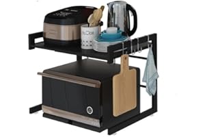 Luchs – Mikrowellenhalterung/Regal, Mikrowellenhalterung, Mikrowellenständer, Mikrowellen Ständer/Organizer mit 3 Hacken, Microwave Holder/Mikrowellenregal grössenverstellbar (Schwarz, Classic)
