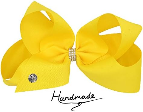 Yellow JayJo JOJO Style Bows Large 8" Big Bow Hair Clip for Children Girls Rhinestone
