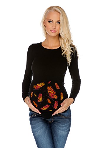 My Tummy Maternity T-shirt Long Sleeve Butterflies Black XL (X-Large)