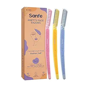 Sanfe Reusable Pretty Face & Eyebrow Razor for Women Painfree Facial Hair Removal (3 units) - Upper Lips, Chin, Peach Fuzz - Stainless Steel Blade, Firm grip | For sensitive skin | For Hard Hairs