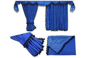 ADOMO LKW Gardinen passgenau zum Actros MP5 und MP4 in blau-schwarz mit Pompoms/Kugel