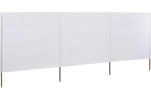 Homgoday Brise-vent 4 pôles - Protection solaire - Pour camping, plage, caravane, vacances et festival - Blanc - 400 x 120 cm