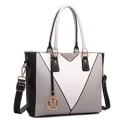 Miss LuLu Women Tote Bags Leather Look Ladies Satchel Messenger Shoulder bags Grey