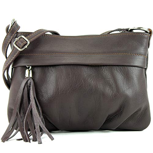 modamoda de - Sac italien petit T32 en cuir nappa, Couleur:gris brun