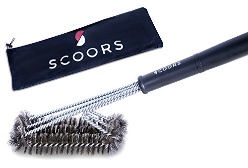 Premium Edelstahl Grillbürste, extra langer Stiel (45 cm) – 3 in 1 Edelstahlbürsten – ideal für Ihren Grill