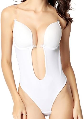 Women Plunging V-Neck Clear Straps Backless Bodysuit
