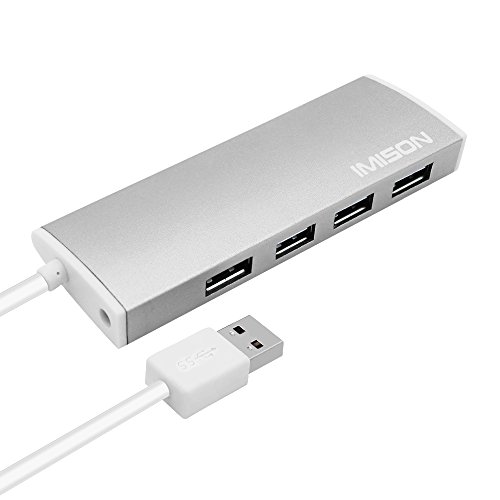 IMISON Premium 4 Ports USB HUB Expansion High Speed USB 2.0 Multi USB Hub Splitter Aluminium Alloy Metal Adapter Cable For PC, MAC, Laptop, Mac Book, NetBook, Tablets (Silver)