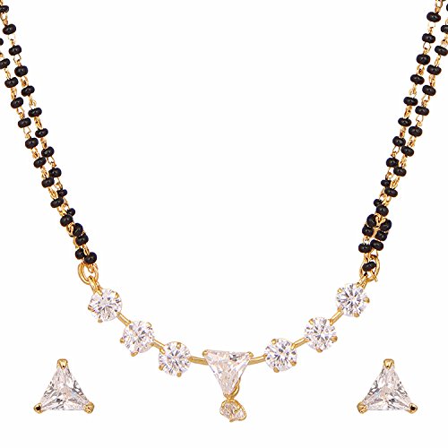 Gold Tone Indian Bollywood Ethnic Traditional Mangalsutra Pendant with Chain and Earrings Jewellery for Women