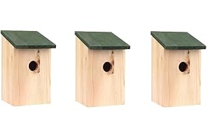 GARDEN MILE 3x Wooden Bird Box Garden Bird House Nesting Boxes With Green Hinged Roof For Easy Cleaning Predator Proof To Accommodate Small Birds Sparrows, Tits Robin Nester