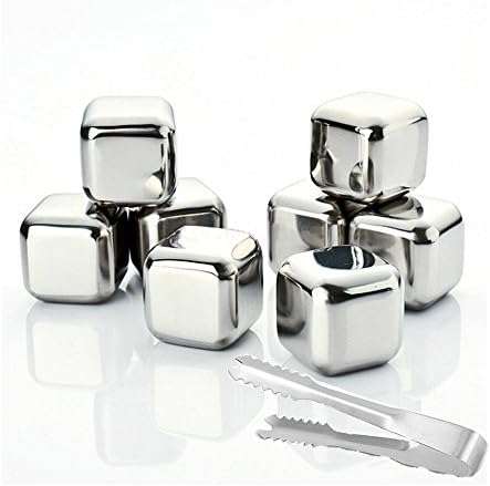 ShineDesign 8 PCS Whiskey Stones with 1 Ice Tong Ice Cubes Reusable Stainless Steel Stones Wine Whisky Chilling Rocks Drink Coolers Chill Your Drinks without Dilution