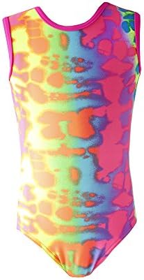 NewDance Girl's Classic Gymnastics Leotard Crew Neck Sleeveless Printed Stretchy One Piece Swimsuit NT16051(Shadow, MC--114--130CM/ 23--27KG)