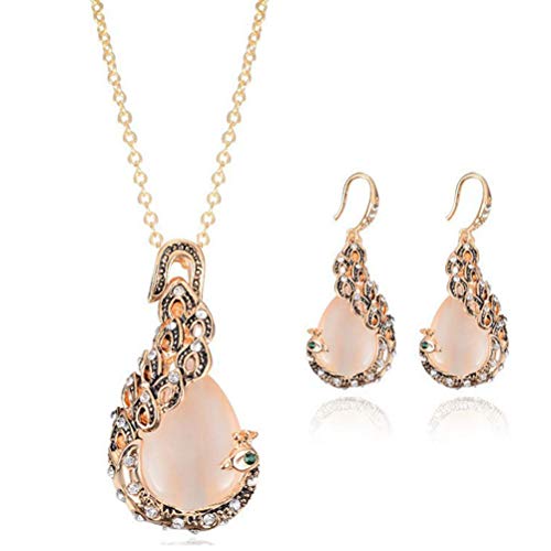 ADFEN Opal Crystal Peacock Necklace Earrings Wedding Jewelry Set Romantic Gift Jewelry