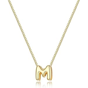 ARISTAL Jewellery Gold Letter Necklace 14k Gold Plated Necklace Cute Bubble Letters Choker Necklace for Women And Girls Trendy Jewelry Gifts