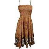 Mogul Interior Beach Dress Strappy Brown Printed Smocked Bodice Summer Sundress