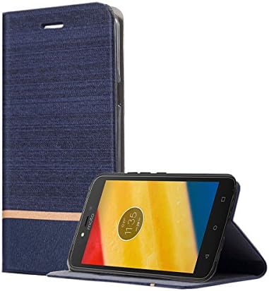 Moto C Plus Case, Wellci Ultra Slim Recessed Card Slots Design Folio Flip Cover Case For Motorola Moto C Plus (Blue)