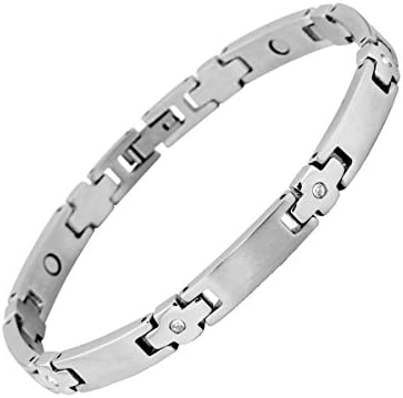Magnohealth Magnetic Bracelet Stainless Steel/Cubic Zirconia Stones with Gift Pouch - Two Length Options: 20cm