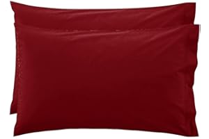 LARA MORADA - Coppia Federe Cuscino Letto, Per GUANCIALE, Tinta Unita, 100% Cotone, Made in Italy, 52X82cm + Pattina, Bordeaux