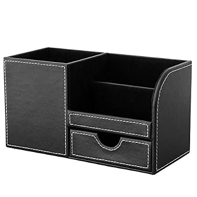 KINGFOM™ 4 Compartiments en PU Cuir Multi-fonctionnels Organisateur de Bureau