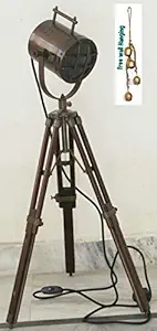 Nautical Antique Spotlight W/Wooden Tripod Stand Vintage Retro Home Decor