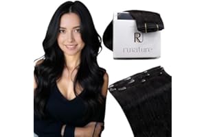 ‎RUNATURE RUNATURE Clip in Extensions Echthaar 40cm 3pcs Schwarz Menschliches Haar 50g Naturliches Haarverlängerung #1B
