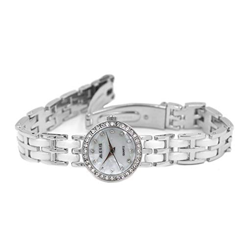 Alexis Uhren Quarz Damen Runden Japan Seiko PC21 Movement Glanzendes Silber Metall Band Weis Dial Wasserdicht Alexis Uhren Quarz Damen Runden Japan Seiko PC21 Movement Glanzendes Silber Metall Band Weis Dial Wasserdicht