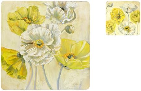 Indulje Luxury Golden Poppies Hardboard Placemats and Coasters, Set of 4