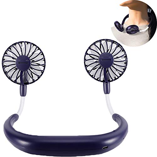 Global Tronics Tragbar Ventilator Hände Frei Einstellbare persönliche Mini USB Aufladen Halskette Nackenbügel Kühler für Reisen Sport Outdoor Büro Lesen Camping Wandern (Schwarz-Weiss)