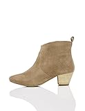 Schlaufe an der Ferse find. Damen Western Stiefeletten aus Leder, Beige (Taupe), 39 EU