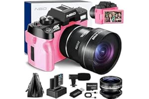 NBD S100 Cámara Digital de Fotos compacta 4K 48MP con Enfoque Automático y Zoom Digital 16X, Pantalla Abatible de 3.0 Pulgadas con Rotación de 180 Grados, Tarjeta de Memoria de 32GB（Rosa）