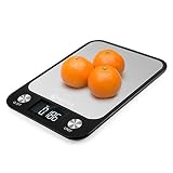 【MEDIDICIÓN PRECISA】 Bascula digital cuenta con indicador extensométrico sensible incorporado, con un peso de hasta 10kg/10000g con la tolerancia precisa de 0.001 kg/ 1g; calcule el peso del ingrediente con precisión y muestre los datos en una pantalla de LCD de gran tamaño, con un ángulo de visión mejorado para poder verlo sin problemas mientras cocinas, e incluye retroiluminación para poder verlo en cualquier condición de luz.
