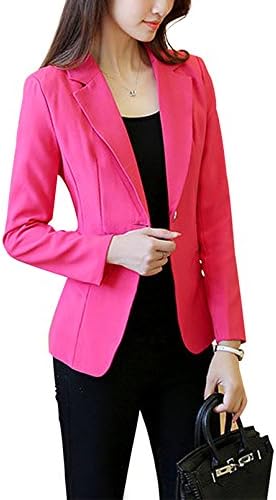 Aisuper Womens One Button Slim Fitted Blazer Jacket Suits Coat Outerwear X-Large Pink