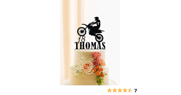 Qidushop Moto Gateau D Anniversaire De Gateau Personnalise Nom Et Age Dirt Bike Gateau Decor Motocross Vtt Pour Gateau Amazon De Kuche Haushalt Wohnen