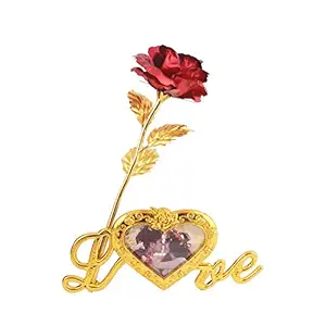 Lilone 24K Red Rose with Heart Shape Photo Frame Best Gift for Valentines Day, Rose Day, Gift for Girlfriend